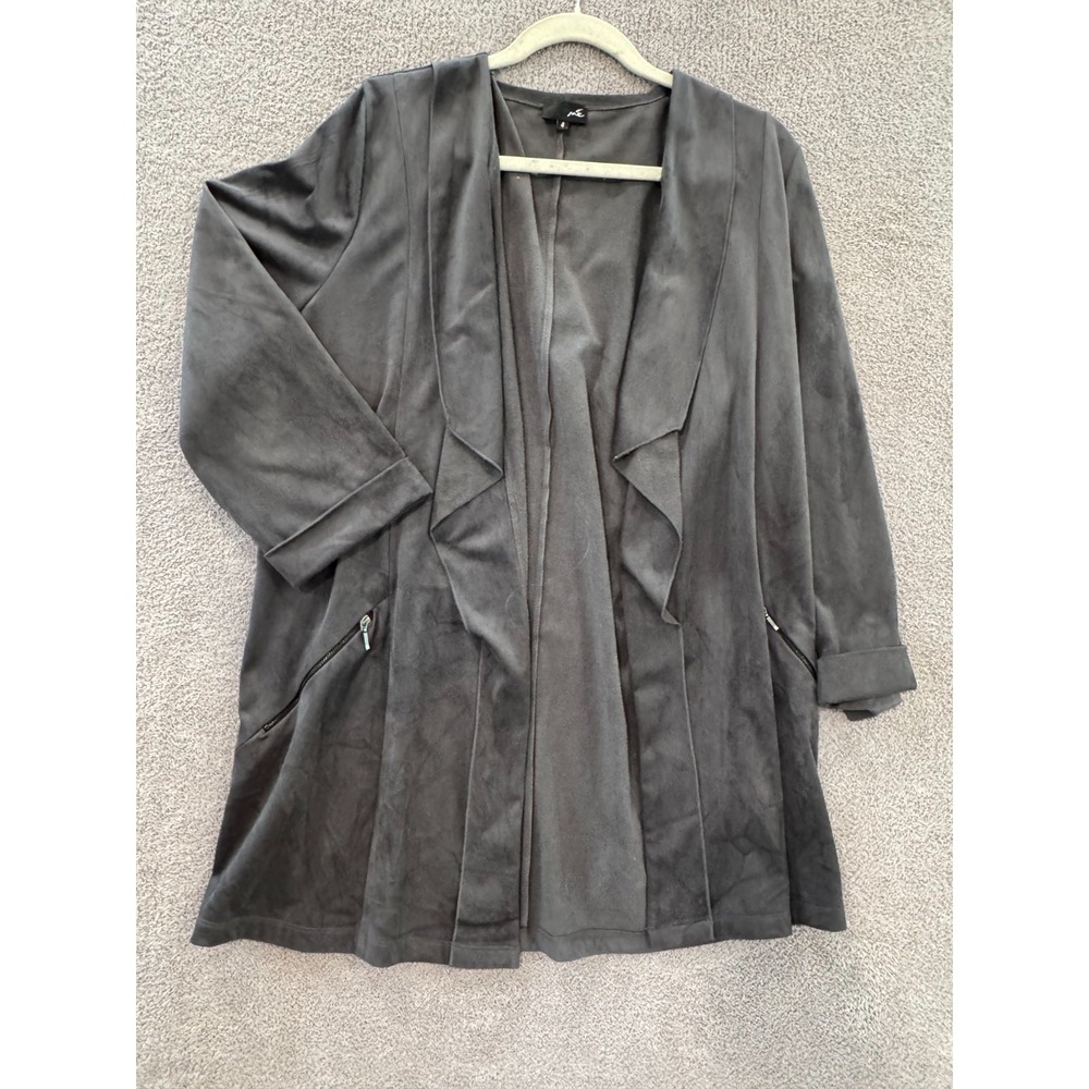 MC Tola‎ France Faux Suede Open Front Jacket Charcoal Gray Size 4 (XL) Waterfall